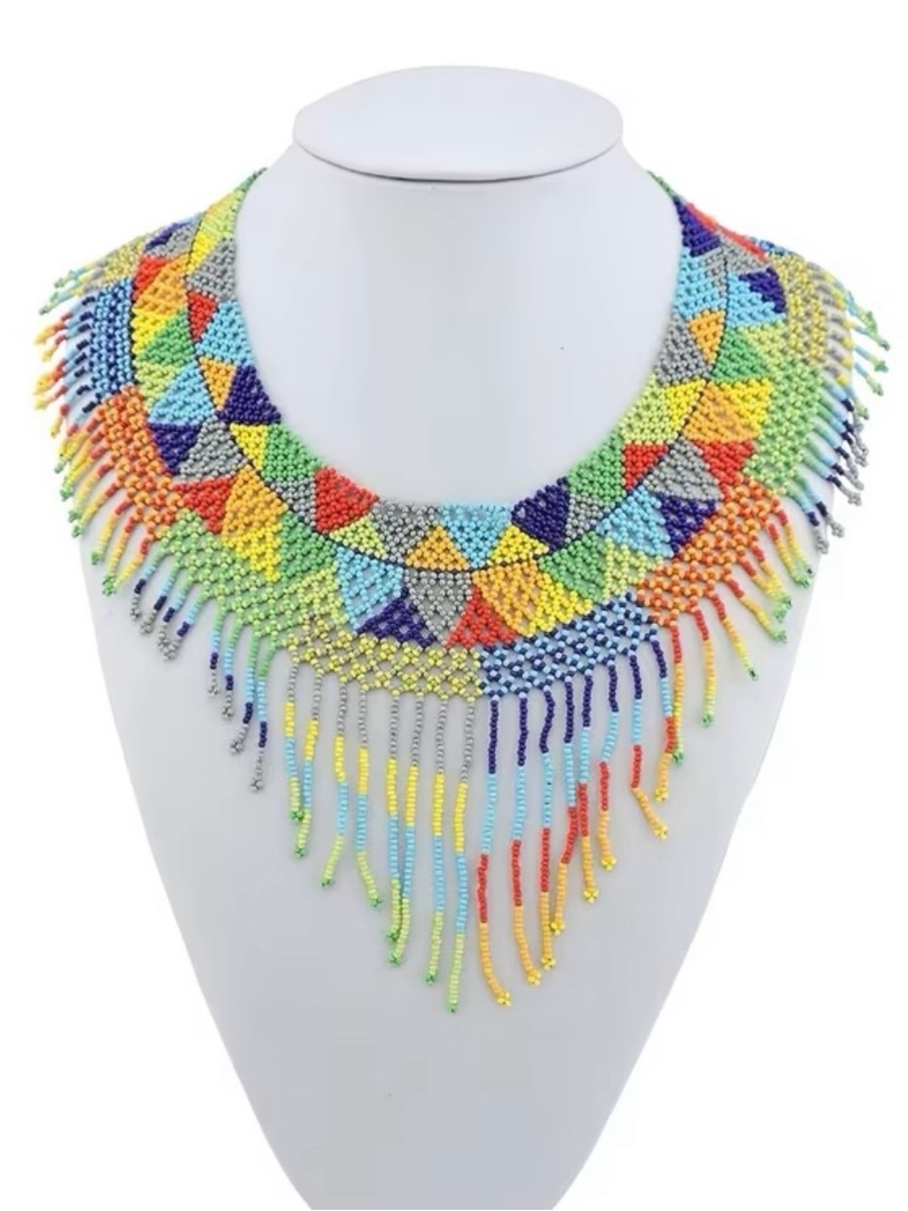 Colorful Multicolor Beaded Fringe Statement tassels Necklace collar chocker NIB